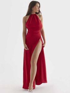 Sexy longue robe pour les femmes anniversaire célébrité fête vêtements dos nu 2 couches Satin haute cuisse fendu Maxi robes 2023