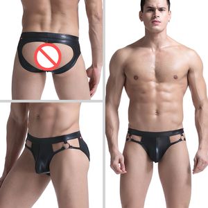 Calzoncillos sexis con anillo de cuero para hombre, calzoncillos con suspensorio, bragas con espalda en T, bolsa para pene para pareja Gay, ropa interior erótica breve para hombre