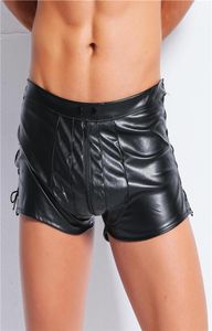 Sexy hommes noir simili cuir Boxer Shorts pochette ouverte sac sous-vêtements érotique renflement Gay homme caleçon Jockstraps String Boxers3197494