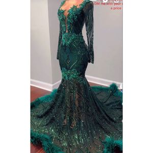 Vestidos de fiesta de sirena sexy, manga larga, 2024, transparentes, brillantes, verde esmeralda, con lentejuelas, vestidos de fiesta de gala de noche para niñas negras