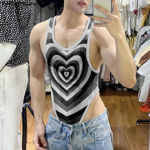 Sexy Pyjamas Men Bodysuits Printing O-neck Sleeveless Skinny Sexy Summer Male Rompers Tank Tops Fashion Bodysuit Pajamas S-5XL INCERUN 230818