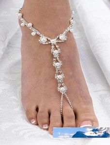 Sexy strass plage mariage perle sandales pieds nus argent plaqué bracelet de pied de mariée demoiselle d'honneur fleur fille bonne qualité 4102892