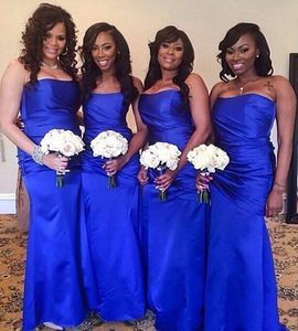 Sexy bleu royal robes de demoiselles d'honneur sud-africaines nouveau simple longue sans bretelles pas cher pays arabe robes de soirée de mariage sirène sur mesure