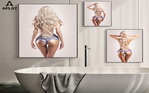 Pósteres e impresiones en lienzo de mujeres rubias desnudas semidesnudas, pinturas de pared para niñas, arte figurativo para baño y sala de estar 8920556