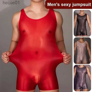 Ensemble sexy Hommes sexy girly vêtements ajustés huile brillante combinaison brillante élastique sexy sous-vêtements transparents sous-vêtements érotiques respirants C24325