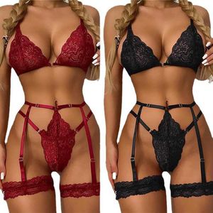 Sexy Set Plus Size Exotic Lingerie Sexy Floral Lace Underwear Open Crotch Babydoll Costume Femmes Porn Bra Set Bowknot Pyjamas Nightwear 230808