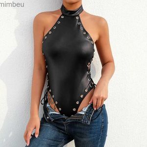 Ensemble sexy sexy sous l'entrejambe ouvert en cuir verni pour les femmes érotique porno chaud sans entrejambe body dames façonnant ensemble de lingerie en latex SexiL240122