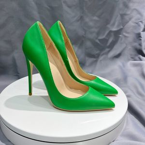 Sexy verde sólido mujer punta puntiaguda tacones altos 8/10/12cm moda slip on stilettos señoras vestido formal zapatos personalizar bombas