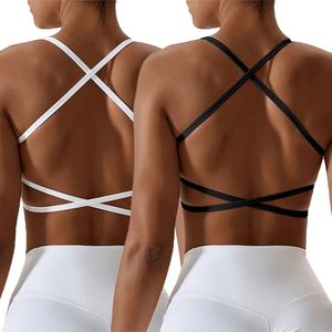 Soutien-gorge de sport sexy femmes sangle croisée beauté dos soutien-gorge de yoga doux push-up soutien-gorge de sport haut de fitness soutien-gorge d'entraînement respiration creux hauts 240110