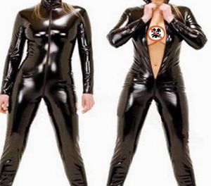 Sexy Wetlook Negro Catwomen Mono PVC Spandex Látex Catsuit Disfraces para mujeres Trajes de cuerpo Ropa de cuero fetiche Tallas grandes 4XL Y3792894