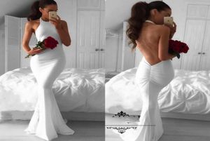 Sexy White Fight Dresses Long Mermaid 2017 Halter simple simple, árabe, africano, vestido de fiesta formal de tallas africanas africanas.