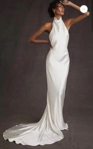 Robe De soirée en Satin blanc, Sexy, dos ouvert, col licou, gaine en Satin de soie, robes De soirée De mariée, 2024