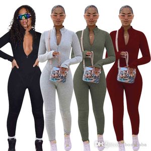 Sexy Wholesale Women Jumpsuits conjuntos de primavera para mujer One Piece Rompers Design Update Adult Onesie Zipper Up Plus Size Mono de manga larga para S-5XL