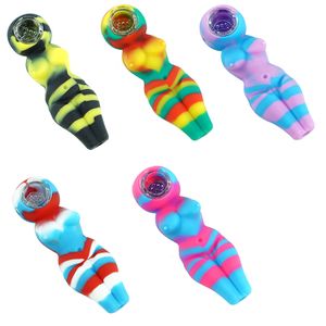 Sexy femme fumant pipe portable et incassable silicone silicone dab plate verre bang recycler tuyaux d'eau de l'huile plate-forme huble bowbbler bol silicone bo bo