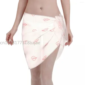 Sexy Women Maillage en mousseline de bain Pareo Red Lips Repstick Cover Up Wrap Sarong Jirts Beachwear Swimsuit Bikini Cover-ups