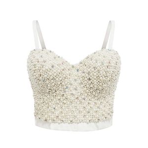 Sexy Femmes Perle Strass Crop Top Push Up Corset Débardeur Femme Perlée Dos Nu Tops Blancs Femmes Drop 210401