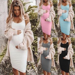 Vestido sexi para mujer, vestido de maternidad informal sin mangas de Color sólido con cuello redondo, vestido sin mangas para embarazo, vestidos sexis ajustados para verano