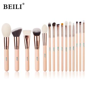 Shadow Beili 15pcs Rose Gold Makeup Brushes Pink Natural Goat Hair Foundation Powder Blush Bushadow Brush Set Brochas Maquillaje