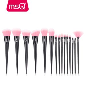 Shadow msq 15pcs cepillos de maquillaje set de la base profesional de la base del polvo del polvo ventilador de labios del labio kit de plásticos para el cabello sintético