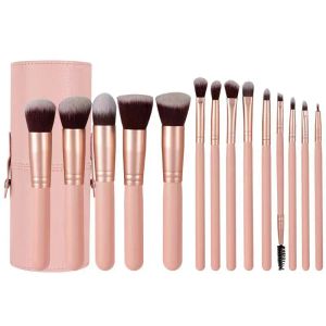 Les pinces de maquillage professionnel de l'ombre rose set 14 pcs maquillage brosse cosmétique fond de teneur en poudre kit de brosse à fard à paupières