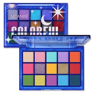 Shadow UCANBE Paleta de sombras de ojos colorida, 15 colores brillo mate metálico neón maquillaje de ojos, arcoíris verde rosa púrpura naranja azul