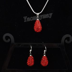 Ensemble de bijoux en cristal 9 couleurs strass goutte d'eau en forme de pendentif boucles d'oreilles et collier pour la fête 5 ensembles/lot en gros