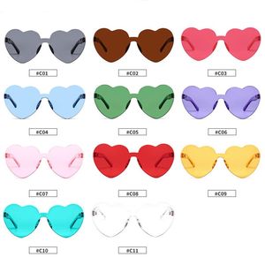 Forma Nuevas mujeres 11 Marco de corazón Gafas de sol sin montura Niñas Uno Gafas 2021 Colores Lentes Gafas Piezas Colores de caramelo Venta al por mayor Big Hfpee