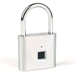 Share to Security Serrure de porte rechargeable USB sans clé Cadenas intelligent à empreintes digitales Déverrouillage rapide Puce auto-développante en métal en alliage de zinc - Argent