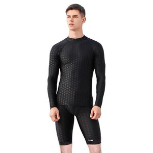 Maillots de bain inspirés de la peau de requin pour hommes : short à manches longues, maillot de bain de 5 pouces, protection solaire de qualité professionnelle pour les nageurs et les plongeurs masculins