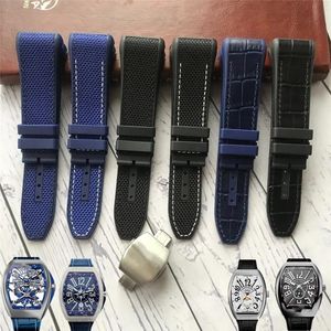 Shavers Correa de reloj de silicona y piel de vaca de nailon de alta calidad, 28mm, plegable, negra y azul, adecuada para relojes de la serie Franck Muller