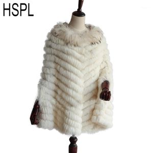 Chales HSPL 2021 Poncho tejido de piel auténtica con recorte de mapache moda mujer otoño lujo negro Wrap1