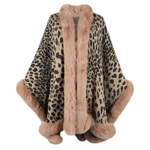 Châles d'hiver épais et chaud Poncho col de fourrure Cape manteau femmes Vintage léopard pull Cardigan femme manches chauve-souris châle 231012