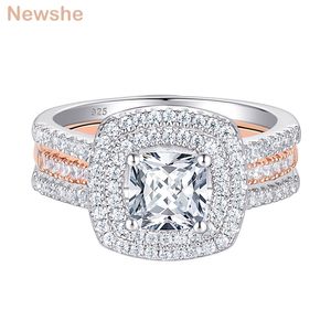 She Halo Cojín Corte Conjunto nupcial Sólido 925 Plata esterlina Plug-in Anillo de bodas de oro rosa para mujeres Brillante Cz 211217