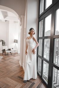 Robe de mariée fourreau en Satin tissé élastique, longueur au sol, robes de mariée personnalisées, DL-10001