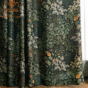 Sheer Curtains American Country Pastoral Style Curtain Green Bedroom Living Room Forest Plant Cotton and Linen Blackout Floortoceiling Window 230808