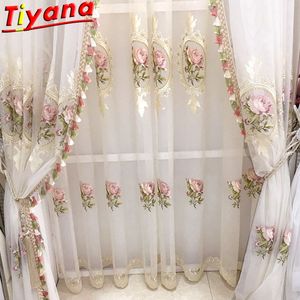 Cortinas transparentes de lujo con bordado blanco, cortinas de flores para sala de estar, paneles de pantalla de ventana de peonía clásica china para dormitorio, borla de tul T 230209