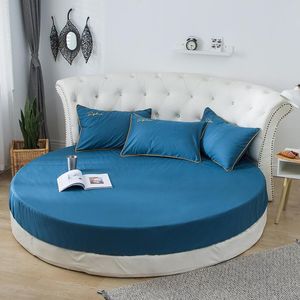 Sheets & Sets 1 Pc /set 100% Cotton Round Fitted Sheet Solid Color Bed Cover Bedding Set Mattress Topper 200cm 220cm