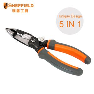 SHEFFIELD 8 inches 5-in-1 Multifunctional Electrician pliers electrical needle nose pliers Wire Stripper Crimping 5 in 1 pliers Y200321