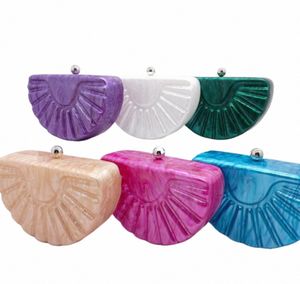Sacs Shell pour femmes demi-cercle acrylique soirée Dred chaîne d'embrayage sac à bandoulière fête de mariage nacré luxe dames sac à main X5Wa #
