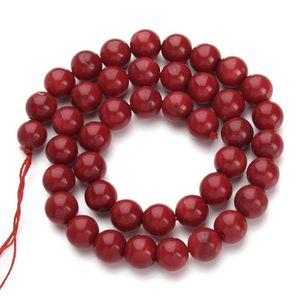 Coquille, os, corail 1 brin / lot de perles de corail rouge rondes en pierre naturelle bijoux de mode pour la fabrication de bracelets de bricolage collier livraison directe Jewe Dhohe