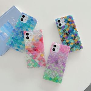 Shell Pattern Electroplated Fish Scale Case de t￩l￩phone pour iPhone 14 14pro 13 12 11 Shells de pr￩vention