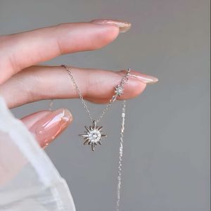 Coquille, collier Sier Sier Suower, soleil féminin, lune, étoiles, chaîne de clavicule, collier tendance bijoux de saint-valentin