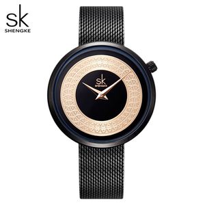 Reloj Shengke para mujer, reloj de moda de malla metálica para mujer, reloj de diseño Vintage para mujer, reloj de marca de lujo clásico Bayan Kol Saati237p