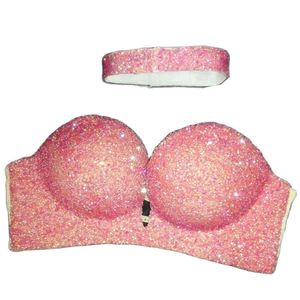 Sujetador de diamantes brillantes para mujer, Bralette con cuello Halter, Top de fiesta para mujer, ropa interior, club nocturno, baile, DS, espectáculo, ropa de escenario, disfraces de fiesta de noche X0726