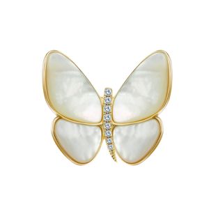 Broche de mariposa de concha de perla brillante U, joyería fina de Color blanco, negro y amarillo de lujo para mujer