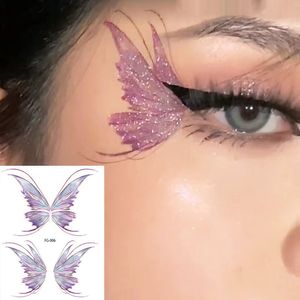 Tatuaje de mariposa brillante pegatina impermeable ojos temporales cara mano pecho arte corporal tatuajes falsos mujeres maquillaje cosméticos calcomanías