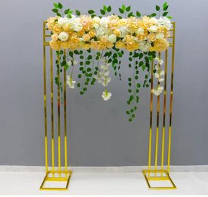 Cadre en métal doré brillant décoration de mariage tissu support décors porte carré fleur rangée arc écran fond écran d'accueil fête décor floral présentoir t102