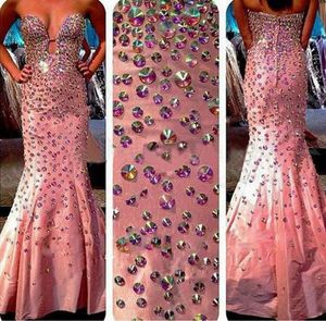 Brillant rose vif strass sirène robe de bal Vestidos Formatura longue étincelle perlée taffetas robe de soirée pour les femmes