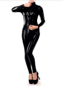 Filles sexy métalliques brillantes Catsuit Costumes noir lycar Spandex Zentai complet Body dancewear Party clubwear costumes de scène fermeture éclair avant