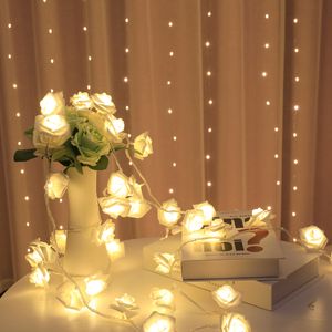 Guirnalda decorativa de flores rosas brillantes, cadena de luces LED de cobre con batería para decoración de bodas y Navidad, eventos de fiesta, 10 Uds.
